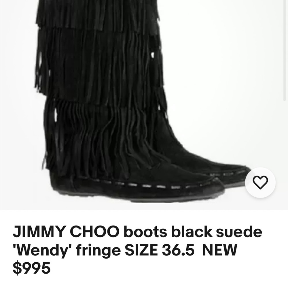 JIMMY CHOO boots black suede 'Wendy' fringe SIZE 36.5  NEW $995